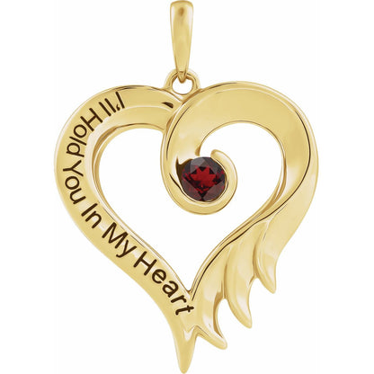 14K Yellow Gold Natural Mozambique Garnet & Engraved I'll Hold You In My Heart Pendant