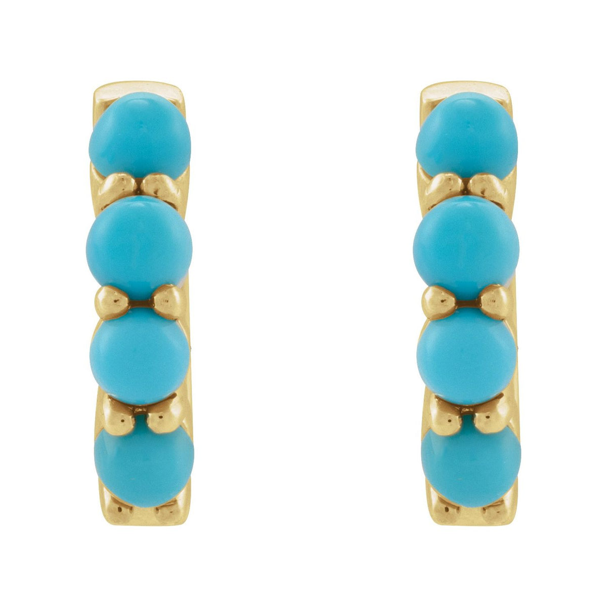 Natural Turquoise Cabochon Hinged Hoop Earrings