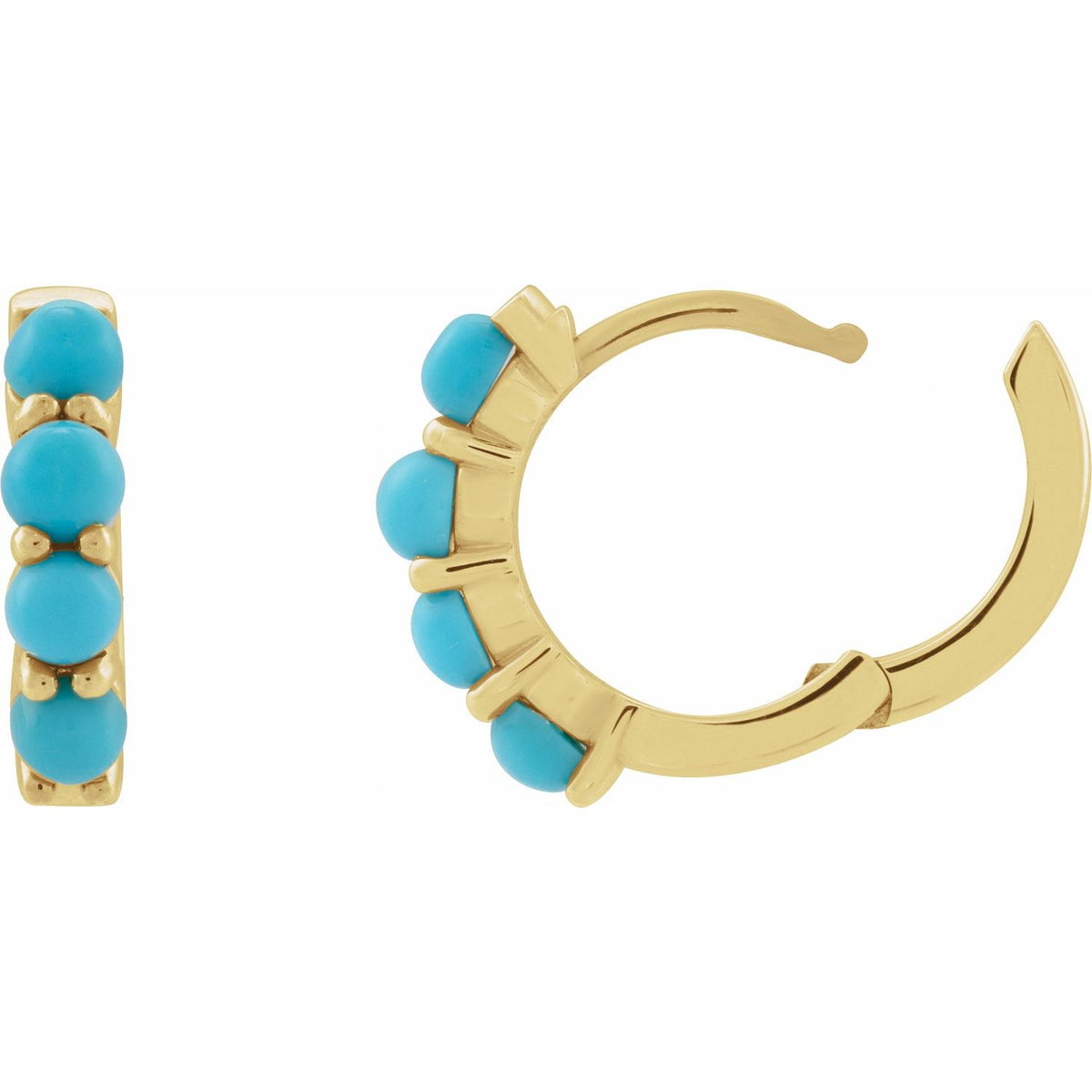 Natural Turquoise Cabochon Hinged Hoop Earrings