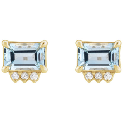14K Yellow Gold Natural London Blue Topaz & .04 CTW Natural Diamond Stud Earrings