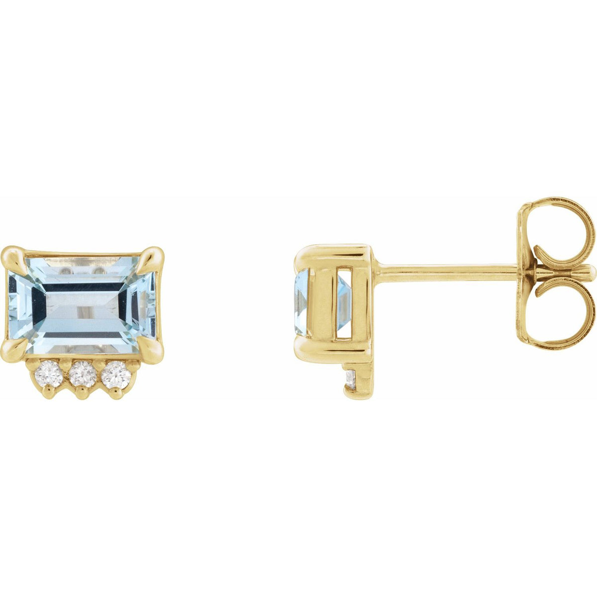 14K Yellow Gold Natural London Blue Topaz & .04 CTW Natural Diamond Stud Earrings