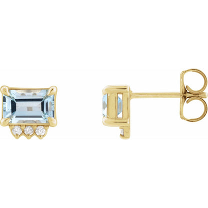 14K Yellow Gold Natural London Blue Topaz & .04 CTW Natural Diamond Stud Earrings
