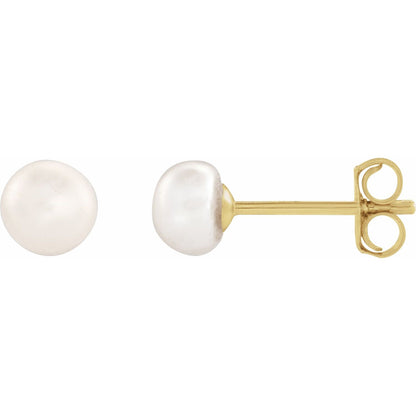 4- Cultured White Freshwater Button Pearl Earrings
