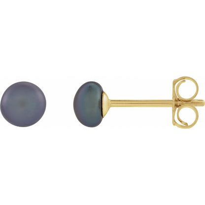 4- Cultured Black Freshwater Button Pearl Earrings