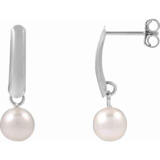 14K White Gold Cultured White Freshwater Pearl Earrings