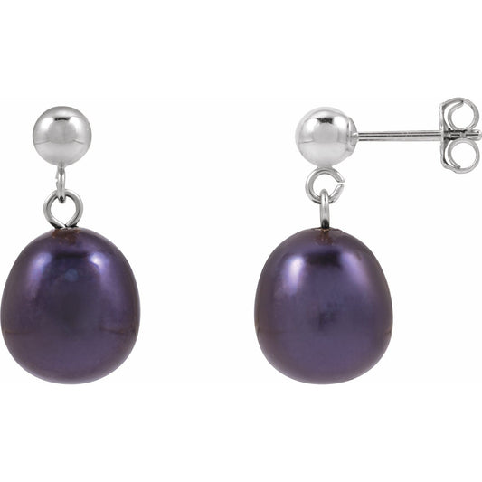 14K White Gold Cultured Black Freshwater Pearl Earrings