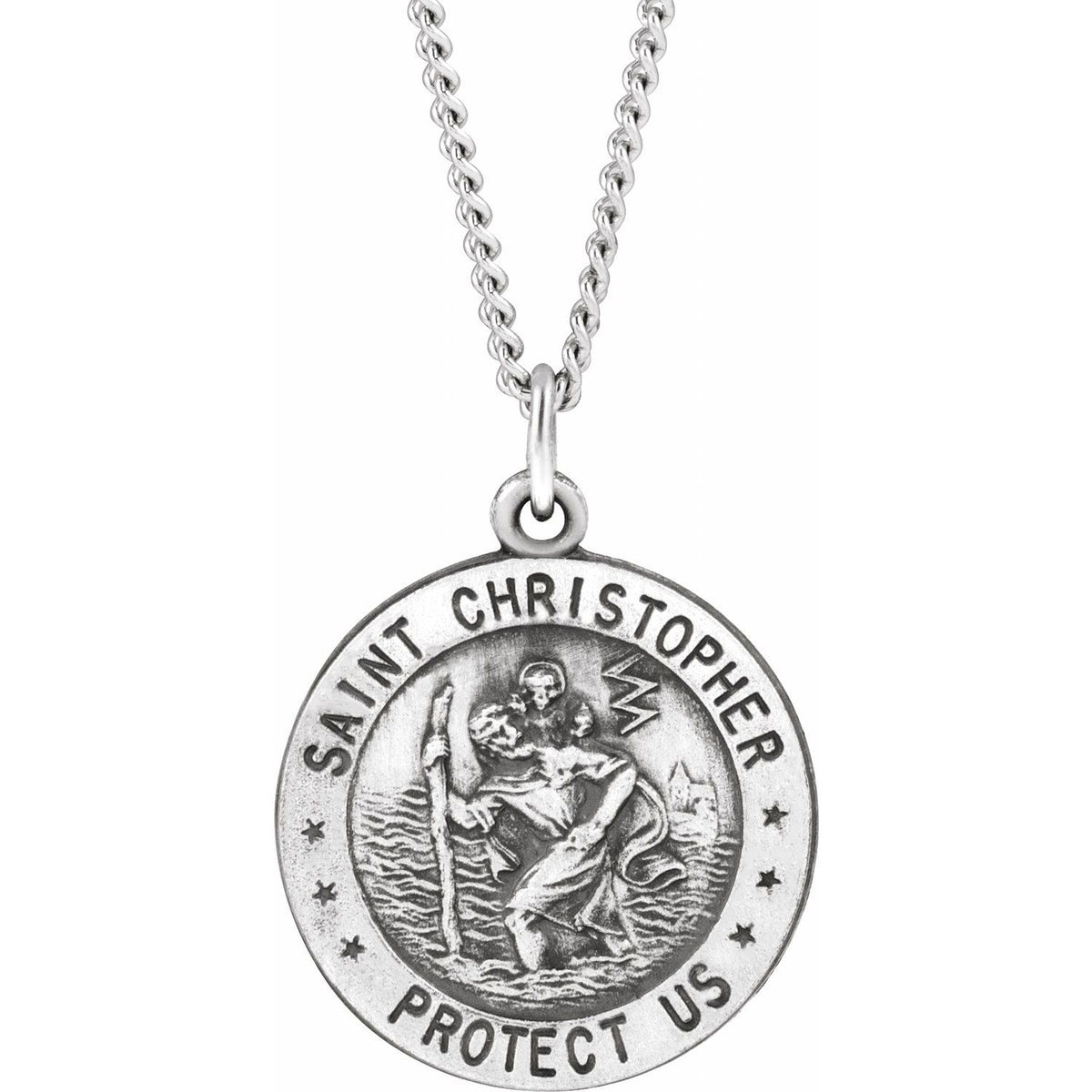 Sterling Silver Round St. Christopher Medal U.S. Navy Medal