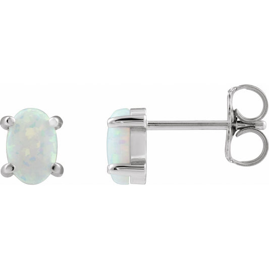6x4 mm Oval Lab-Grown White Opal Earrings
