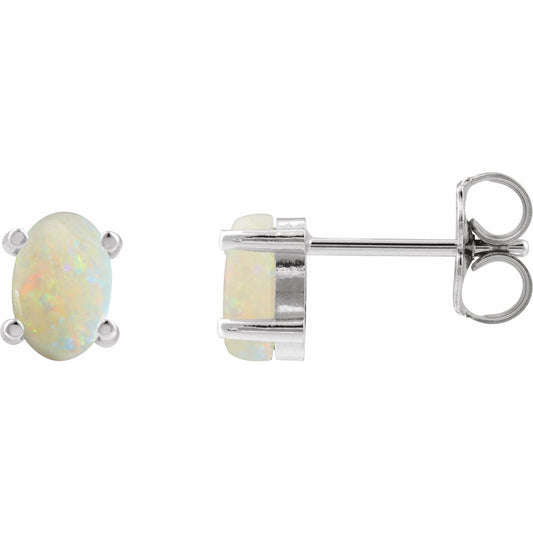 6x4 mm Oval Natural White Opal Earrings
