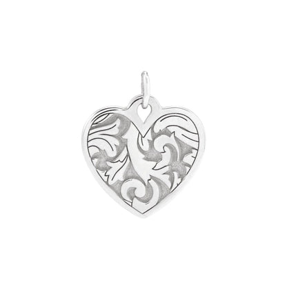 14K White Gold Engravable Floral Heart Pendant