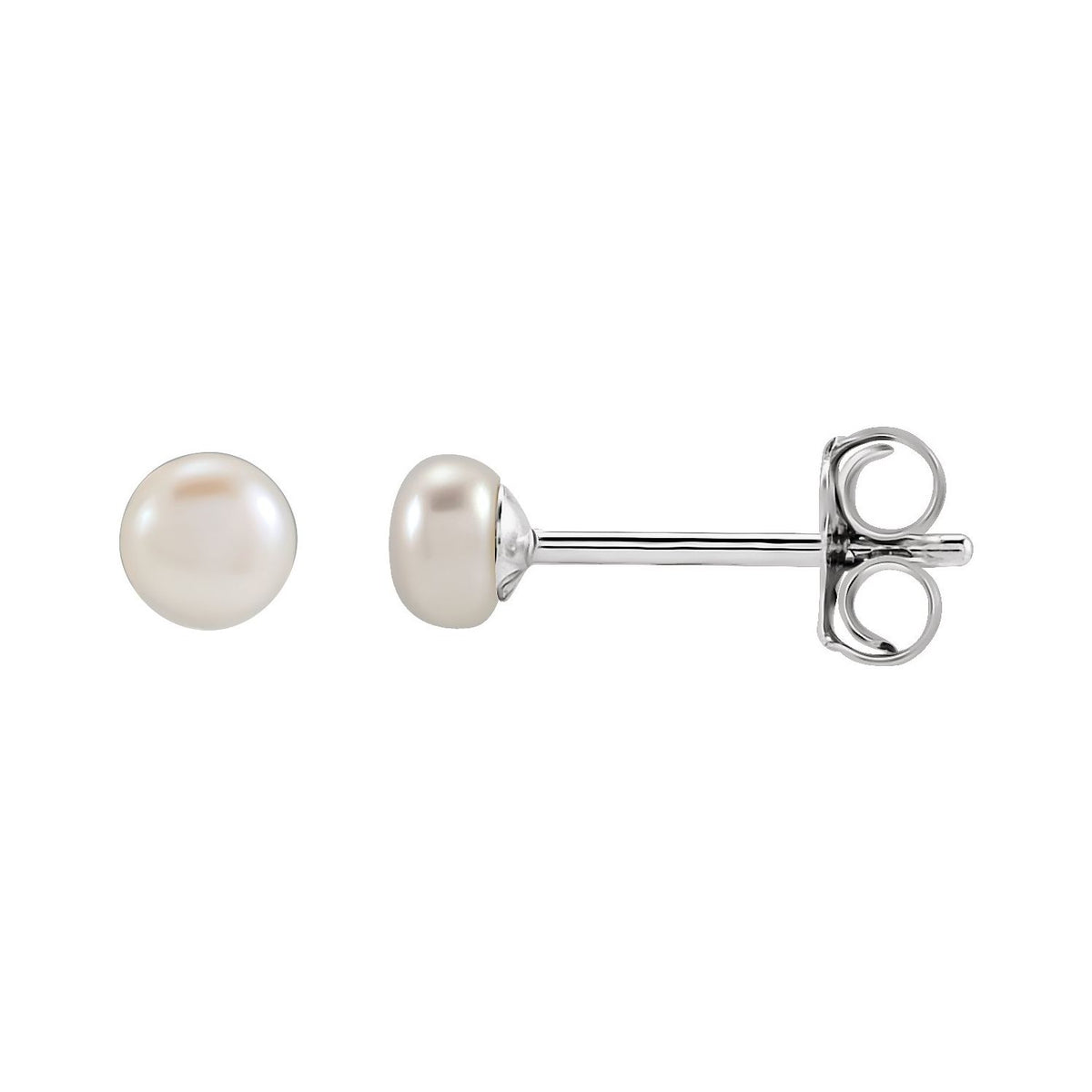 4- Cultured White Freshwater Button Pearl Earrings