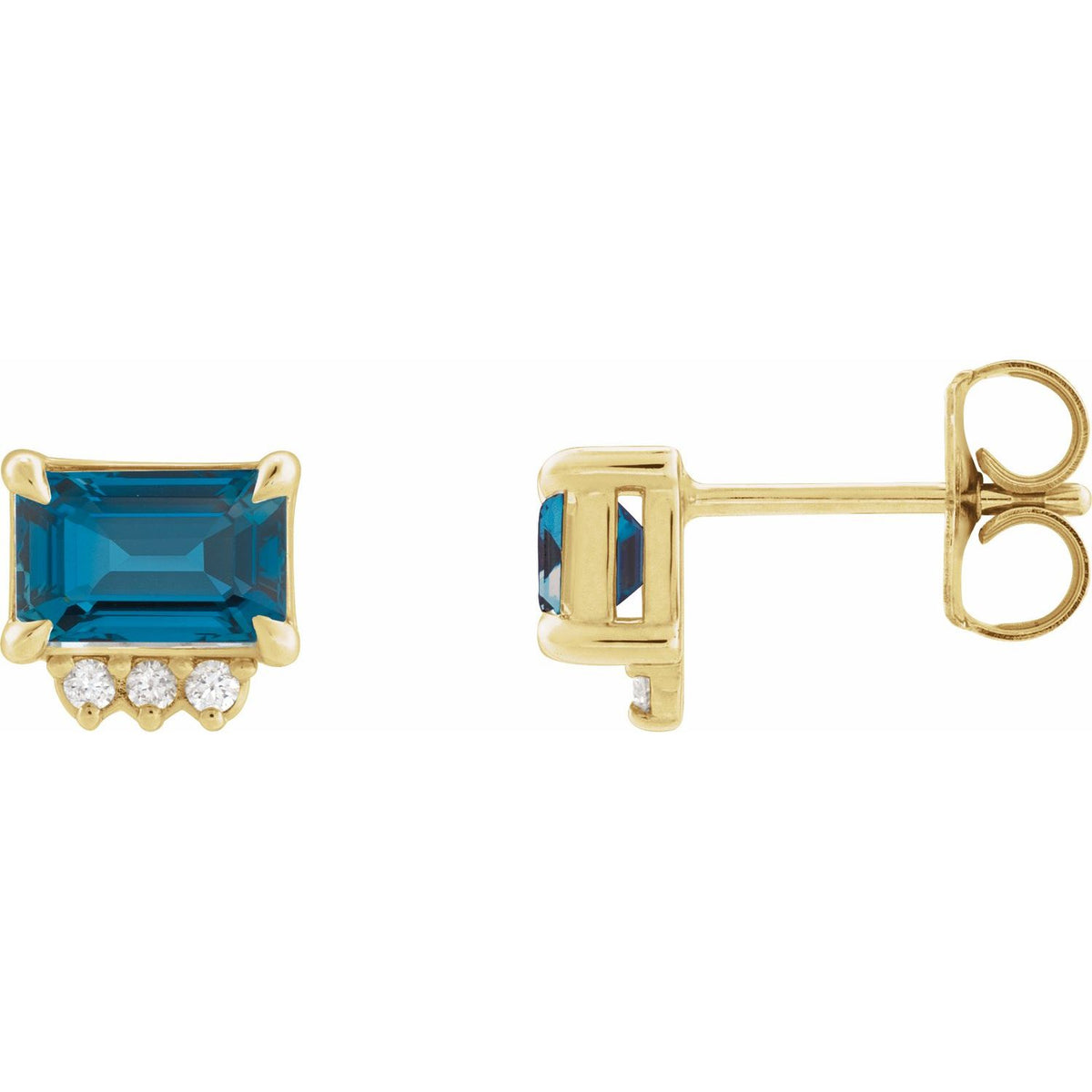 14K Yellow Gold Natural London Blue Topaz & .04 CTW Natural Diamond Stud Earrings