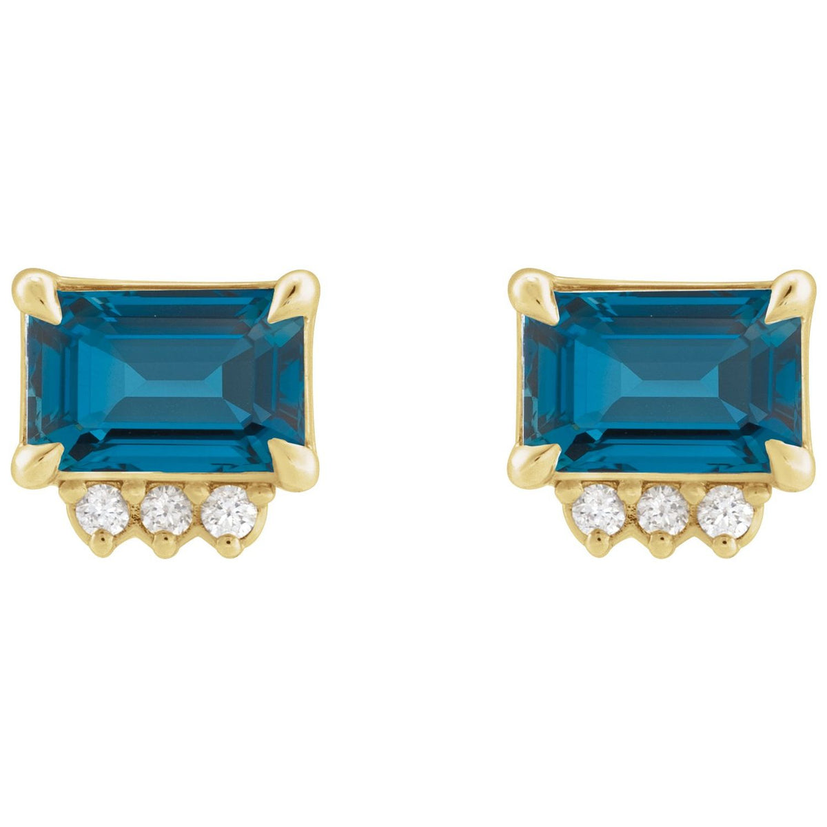 14K Yellow Gold Natural London Blue Topaz & .04 CTW Natural Diamond Stud Earrings