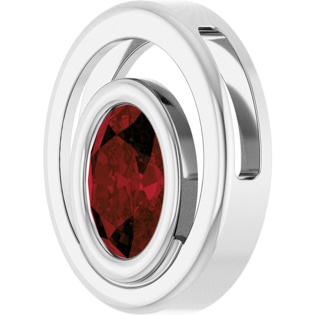 14K White Gold Natural Mozambique Garnet Solitaire Slide Pendant