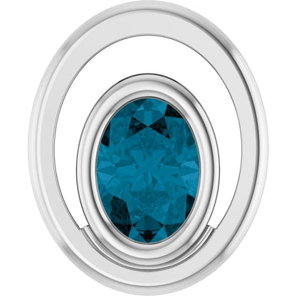 14K White Gold Natural London Blue Topaz Solitaire Slide Pendant