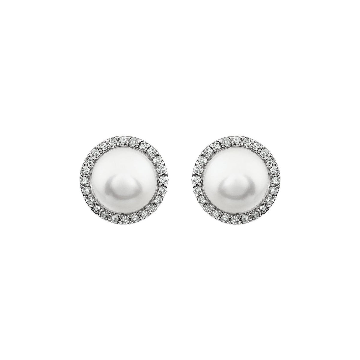14K White Gold Cultured White Freshwater Pearl & 1/4 CTW Natural Diamond Earrings, 11.5 mm x 11.5 mm