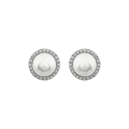 14K White Gold Cultured White Freshwater Pearl & 1/4 CTW Natural Diamond Earrings, 11.5 mm x 11.5 mm