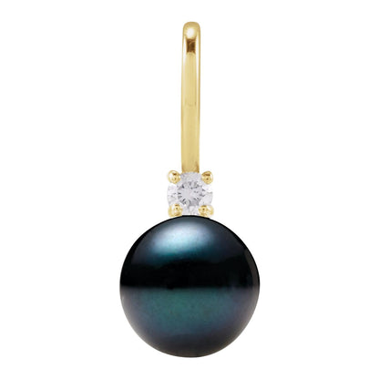 14K Yellow Gold Cultured Black Akoya Pearl & .03 CT Natural Diamond Charm/Pendant