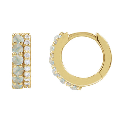 14K Yellow Gold Natural White Opal & 1/8 CTW Natural Diamond Huggie Hoop Earrings