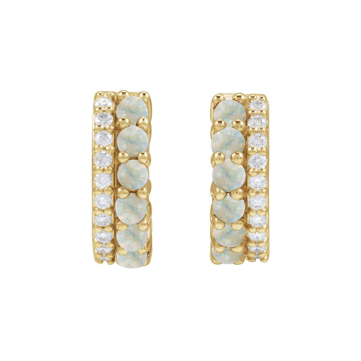 14K Yellow Gold Natural White Opal & 1/8 CTW Natural Diamond Huggie Hoop Earrings