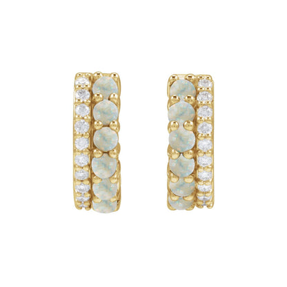 14K Yellow Gold Natural White Opal & 1/8 CTW Natural Diamond Huggie Hoop Earrings