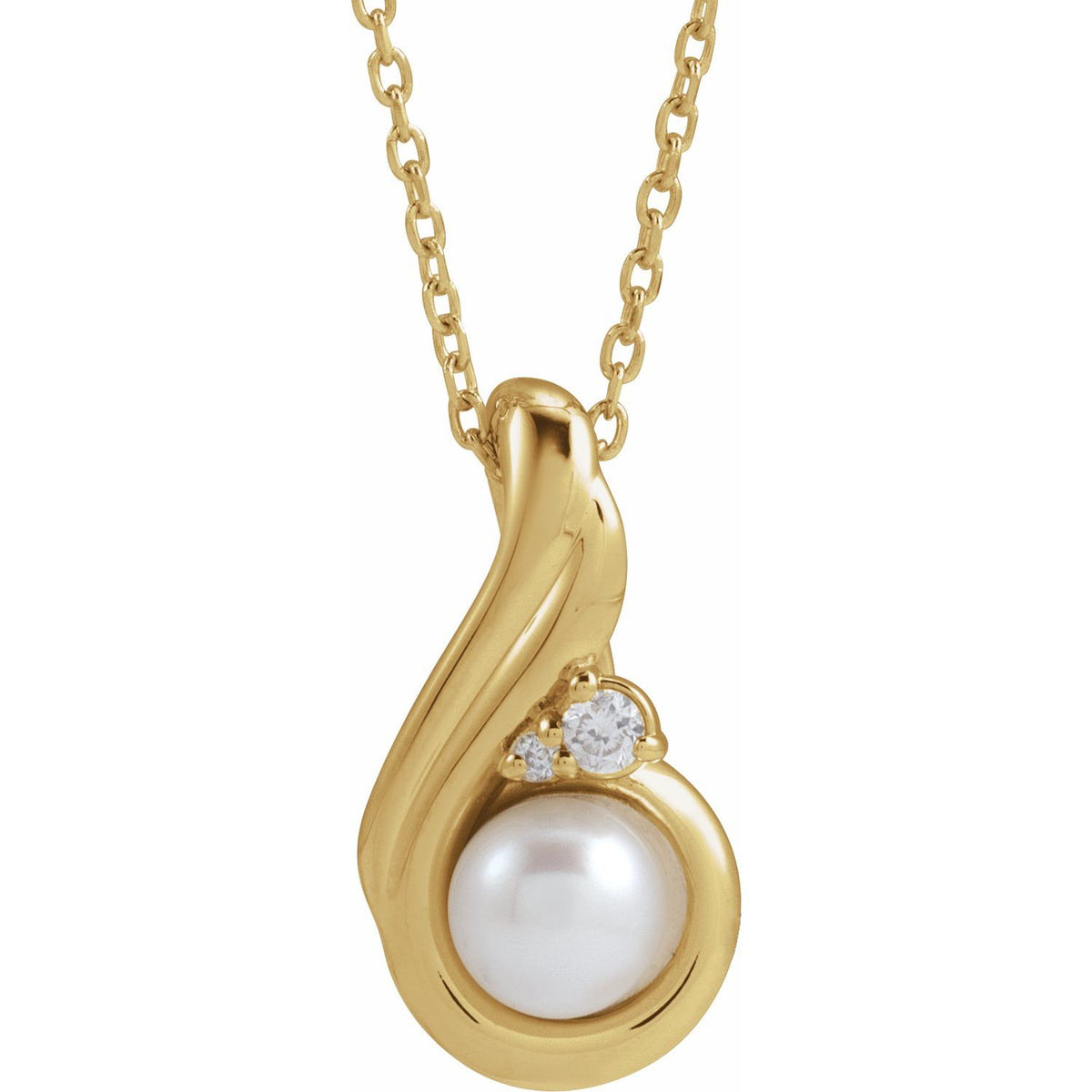 14K Yellow Gold Cultured Akoya Pearl & .04 CTW :: 0.04 CTW Pendant