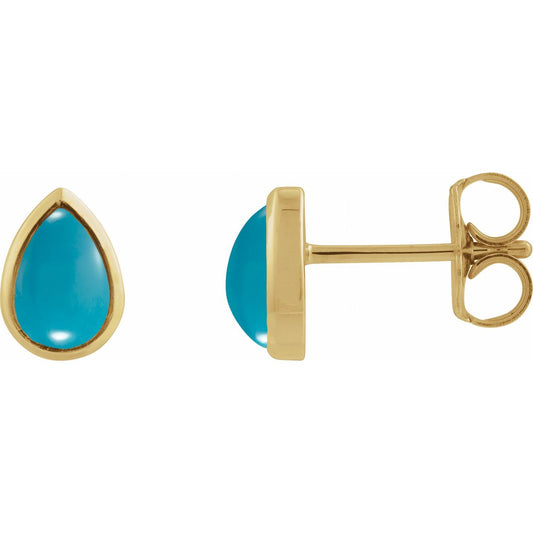 14K Yellow Gold Natural Turquoise Cabochon Earrings