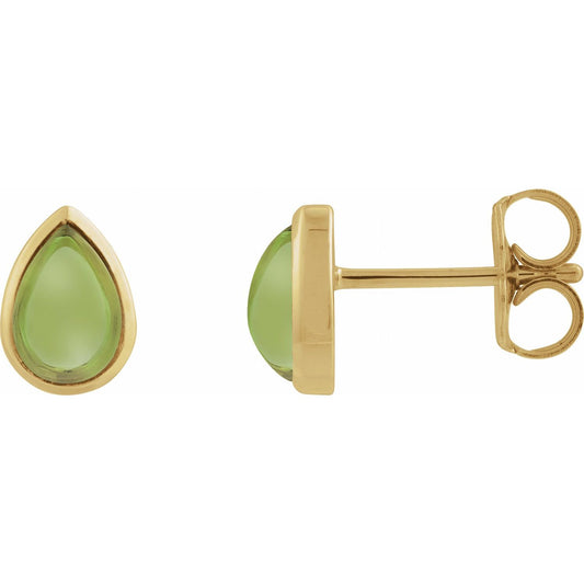 14K Yellow Gold Natural Peridot Cabochon Earrings