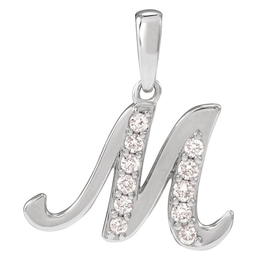 14K White Gold 1/5 CTW Natural Diamond Initial M Pendant