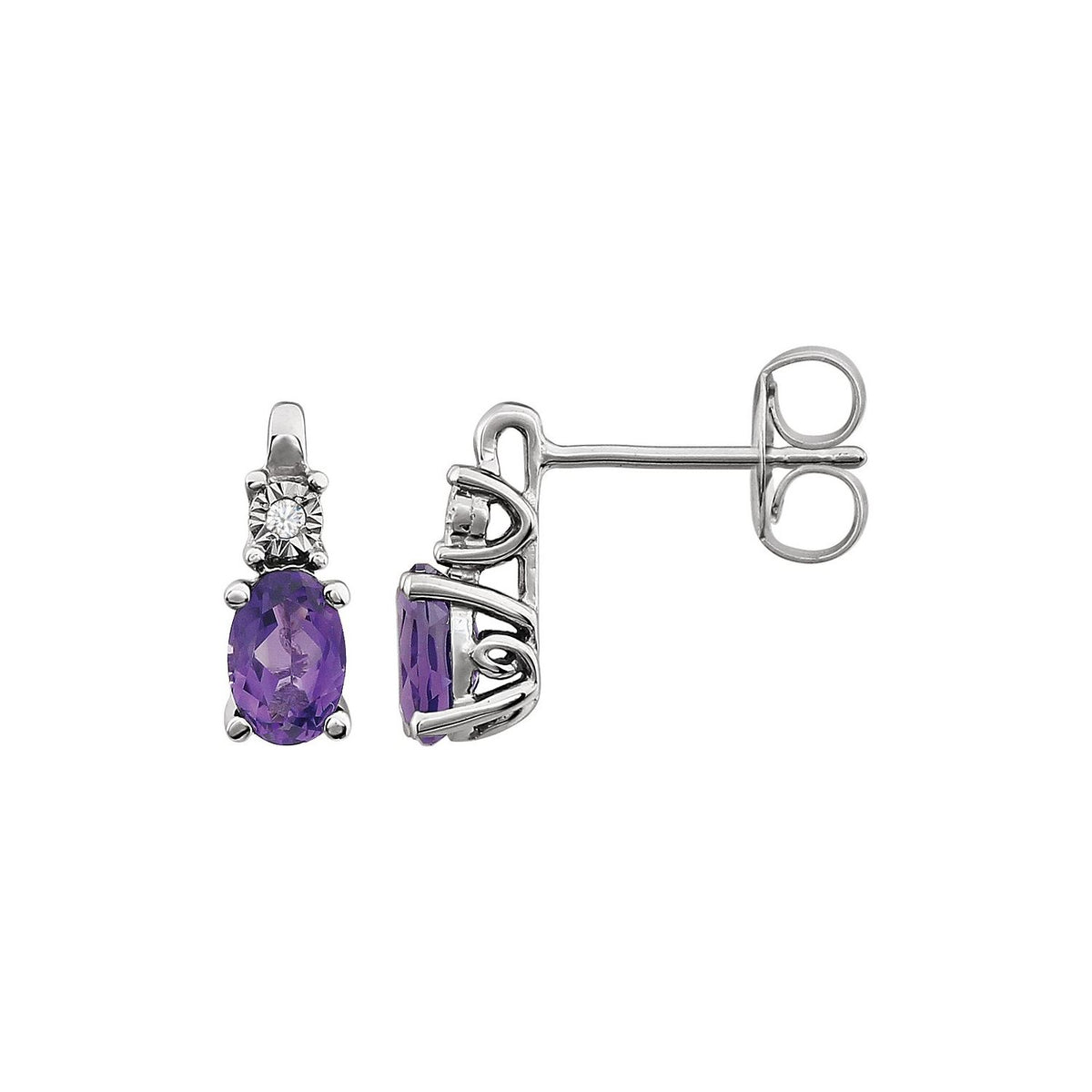 14K White Gold Natural Amethyst & .02 CTW Natural Diamond Earrings