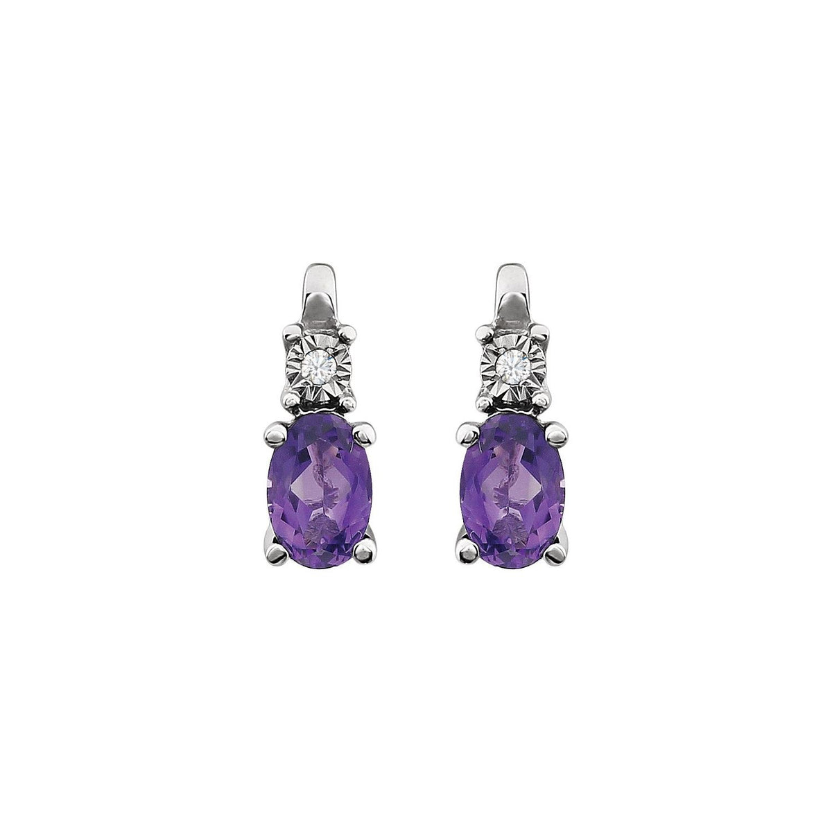 14K White Gold Natural Amethyst & .02 CTW Natural Diamond Earrings