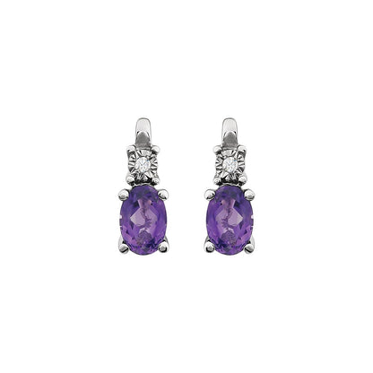 14K White Gold Natural Amethyst & .02 CTW Natural Diamond Earrings