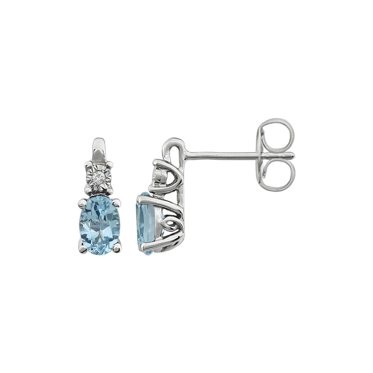 14K White Gold Natural Sky Blue Topaz & .02 CTW Natural Diamond Earrings