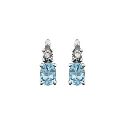 14K White Gold Natural Sky Blue Topaz & .02 CTW Natural Diamond Earrings