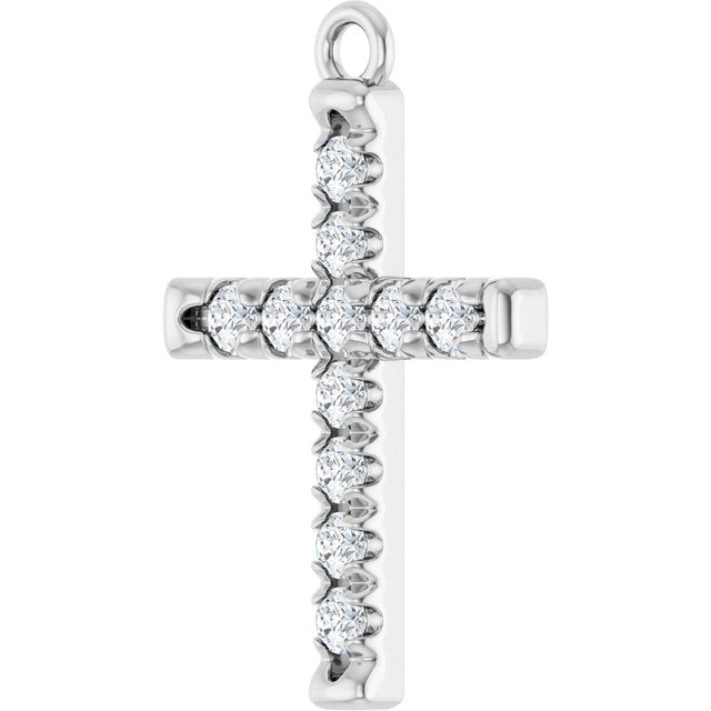 1/5 CTW Natural Diamond French-Set Cross Dangle, 12.3 mm x 26.8 mm
