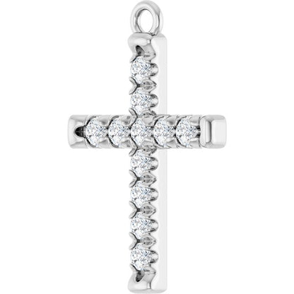 1/5 CTW Natural Diamond French-Set Cross Dangle, 12.3 mm x 26.8 mm