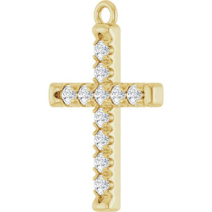 1/5 CTW Natural Diamond French-Set Cross Dangle, 12.3 mm x 26.8 mm