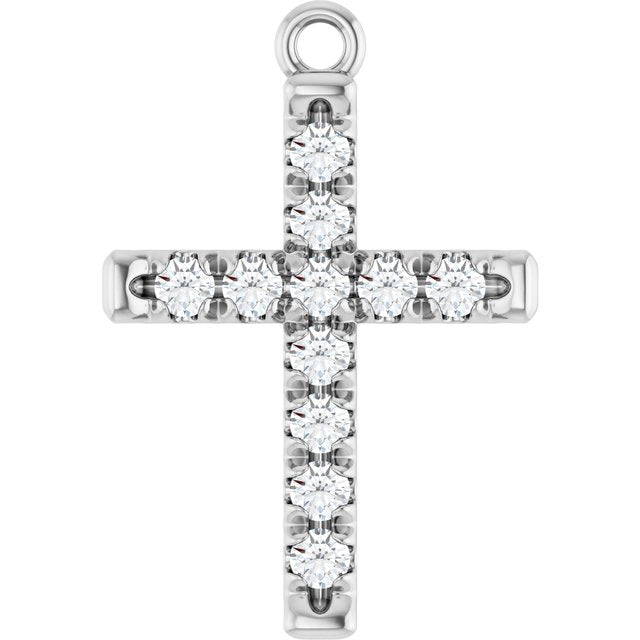 1/5 CTW Natural Diamond French-Set Cross Dangle, 12.3 mm x 26.8 mm
