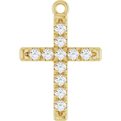 1/5 CTW Natural Diamond French-Set Cross Dangle, 12.3 mm x 26.8 mm