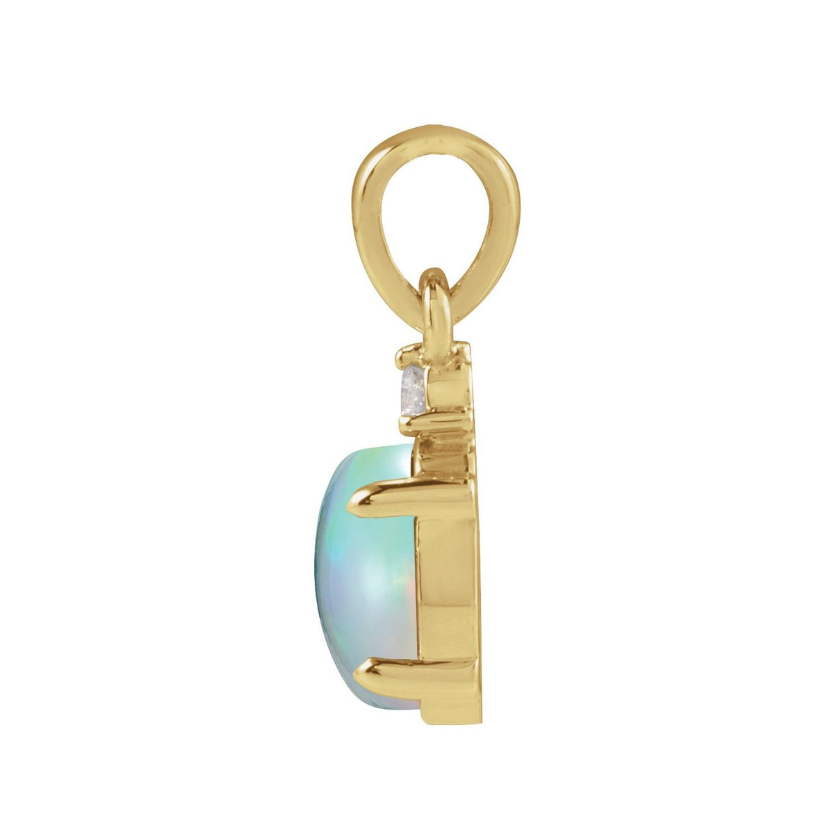 14K Yellow Gold 6x4 mm Natural Ethiopian Opal Cabochon & .015 CT Natural Diamond Pendant