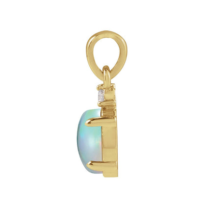 14K Yellow Gold 6x4 mm Natural Ethiopian Opal Cabochon & .015 CT Natural Diamond Pendant