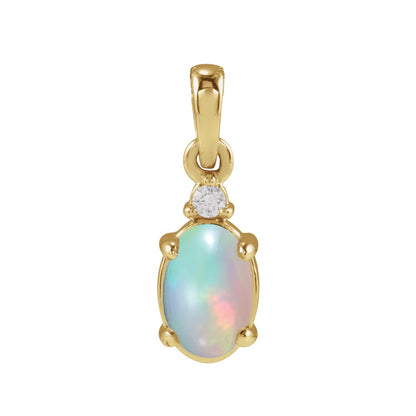 14K Yellow Gold 6x4 mm Natural Ethiopian Opal Cabochon & .015 CT Natural Diamond Pendant