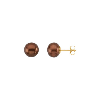 14K Yellow Gold Cultured Chocolate Freshwater Pearl Earrings