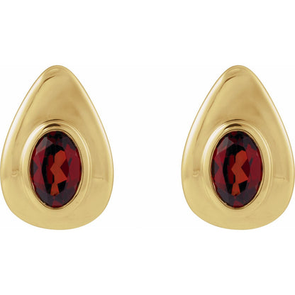 14K Yellow Gold Natural Mozambique Garnet Earrings, 5.9 mm x 12.5 mm