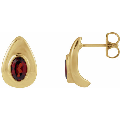 14K Yellow Gold Natural Mozambique Garnet Earrings, 5.9 mm x 12.5 mm
