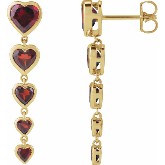 14K Yellow Gold Natural Mozambique Garnet Heart Earrings