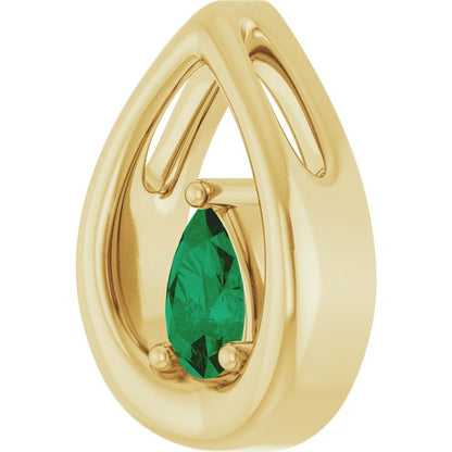 14K Yellow Gold Lab-Grown Emerald Pendant, 12.7 x 8.8 mm