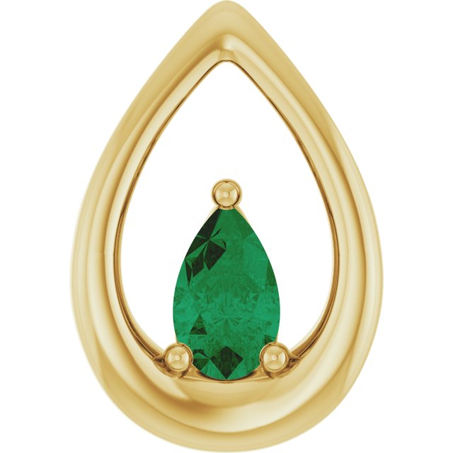 14K Yellow Gold Lab-Grown Emerald Pendant, 12.7 x 8.8 mm