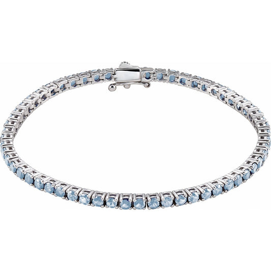 14K White Gold Natural Aquamarine Line 7.25" Bracelet