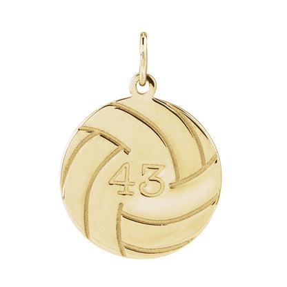 14K Yellow Gold Engravable Volleyball Pendant